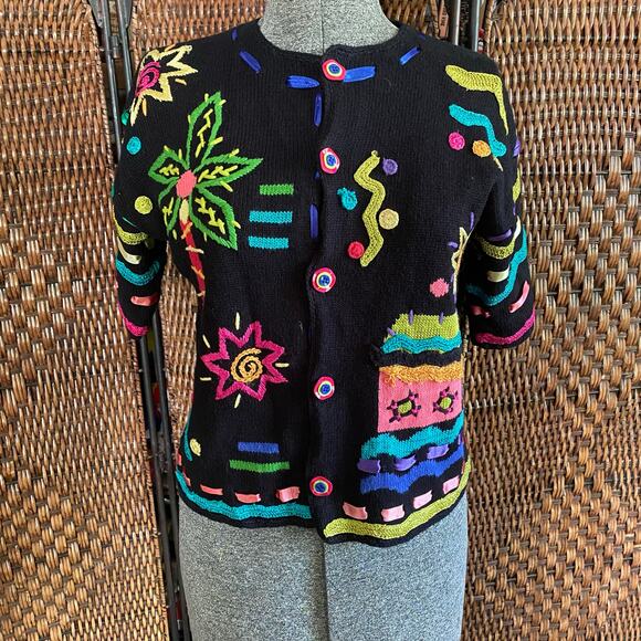 One size fits many//Vintage 90s Novelty Short Sleeve Cardigan Sweater - Picture 1 of 7